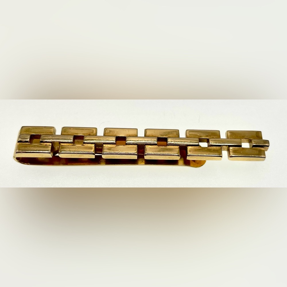Vintage Signed Swank Gold Tone Link Design Tie Bar